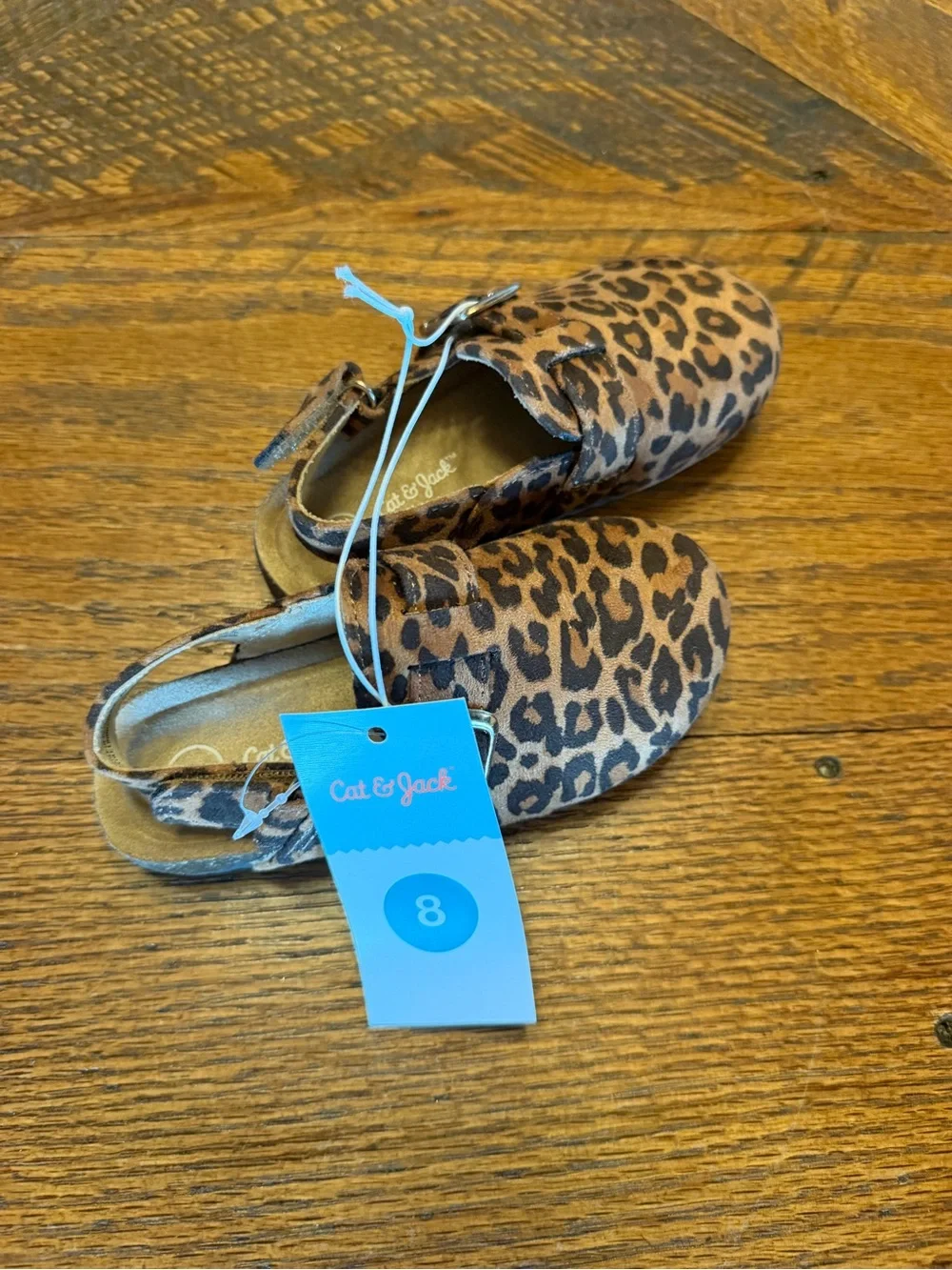 Cat & Jack Leopard Moccasins - Brown & Black sz 8 toddler adjustable straps